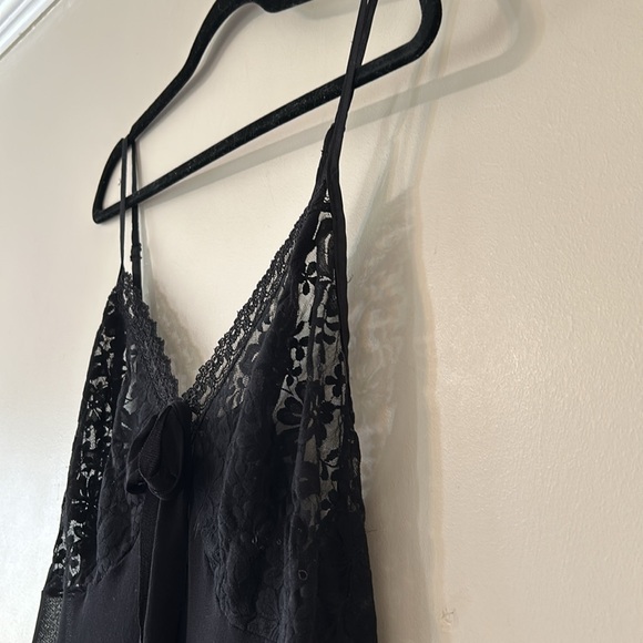 Cacique Black Sheer Lace Lingerie Nighty Woman 18/20 Bow Front Lettuce Hem Slip - Picture 3 of 12